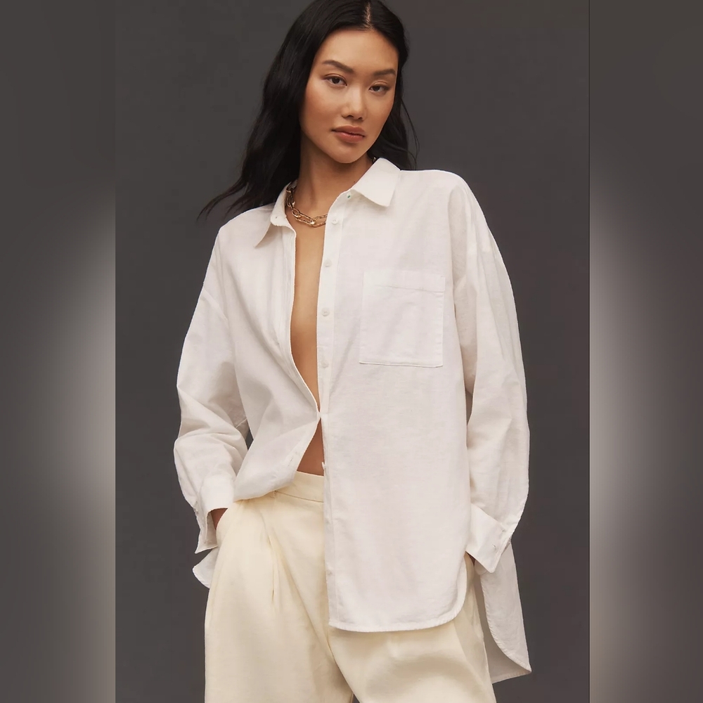Maeve Anthropologie The Bennet Buttondown White Cotton Oversized Shirt